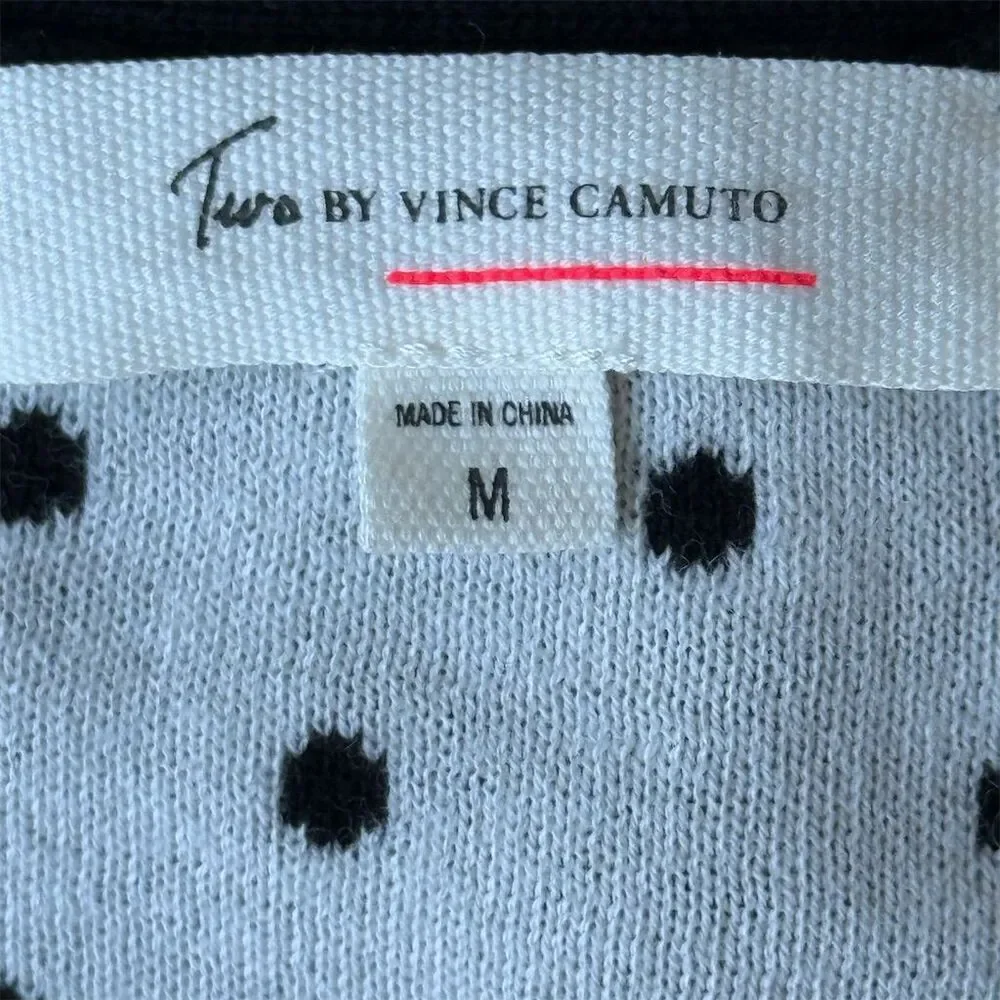 Vince Camuto Polka Dot Stripe Cardigan Sweater Women's M Black Preppy Academia